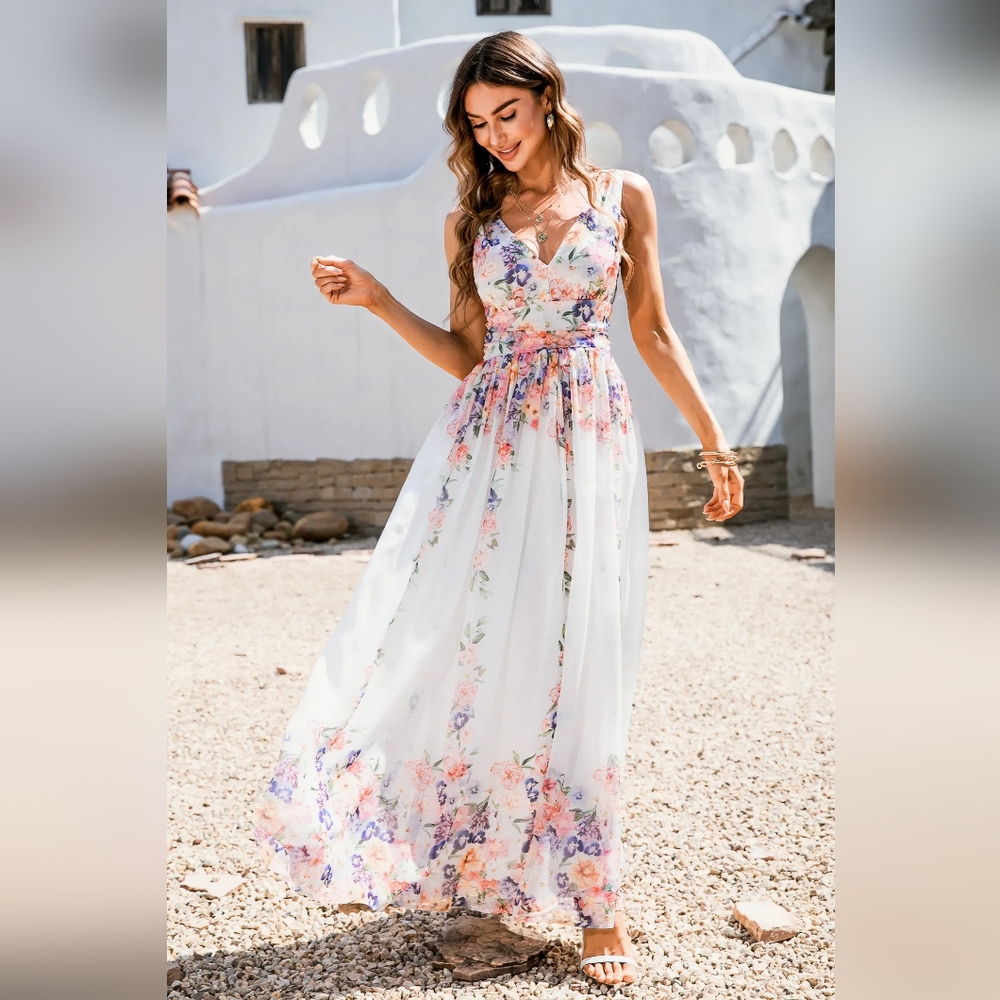 Cupshe Warm Up Floral Print Maxi V-Neck Dress